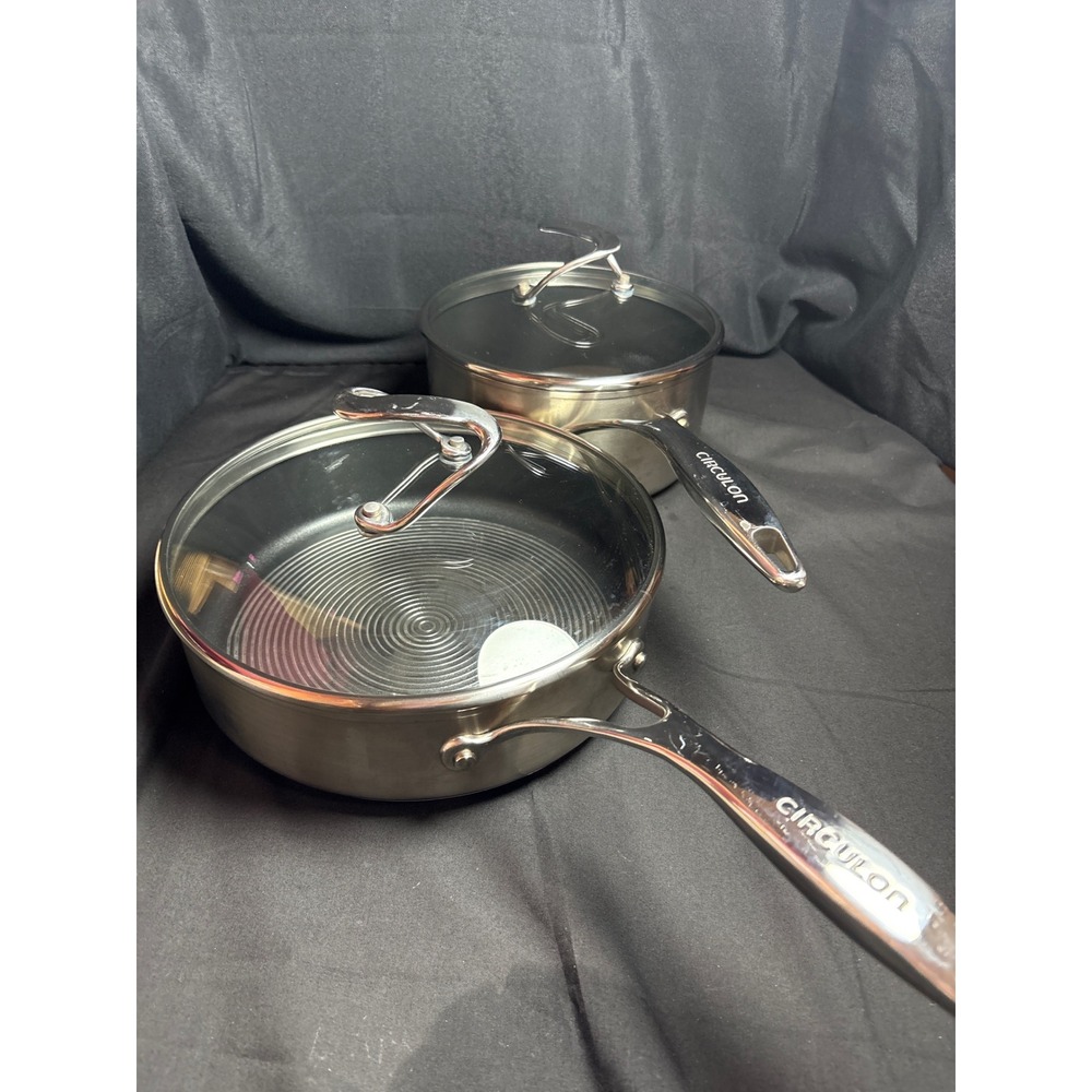 Circulon 3QT Stainless Steel‎ Saucepan and Skillet Set with Glass Lids Nonstick